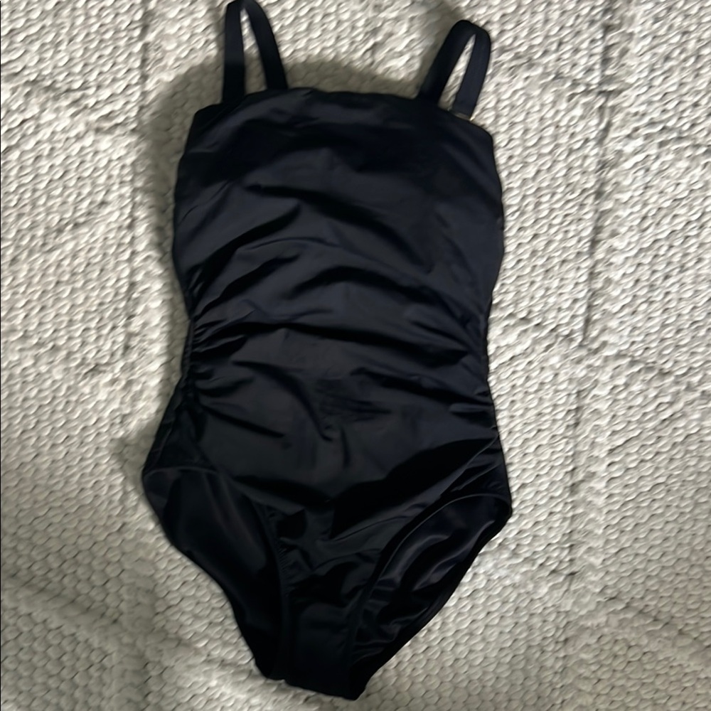 Lands' End Black One Piece Swimsuit with Ruching